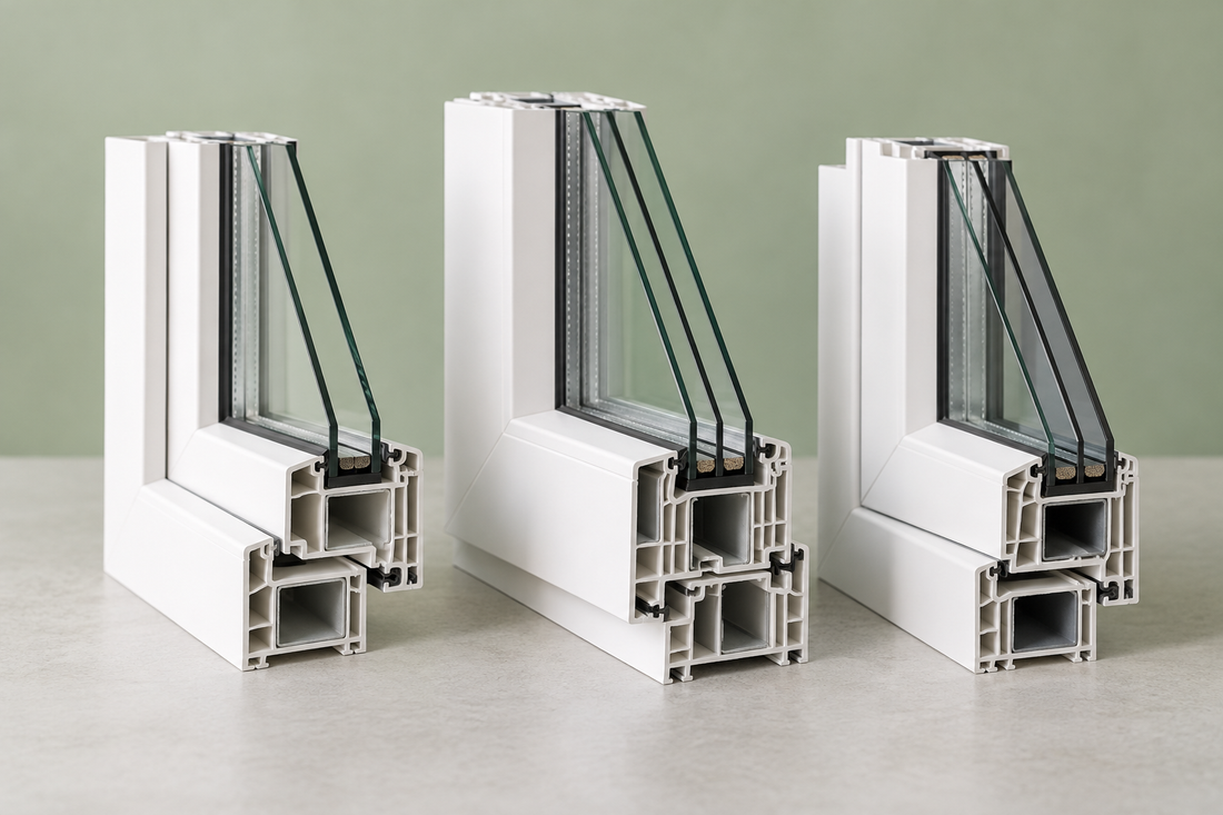 Mostre de profile PVC cu geometrii interne diferite.